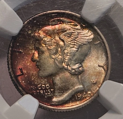 GEM 1942 10c Mercury 90% Silver Dime - NGC MS 67 TONED RED RUSSET Cherry Bomb !