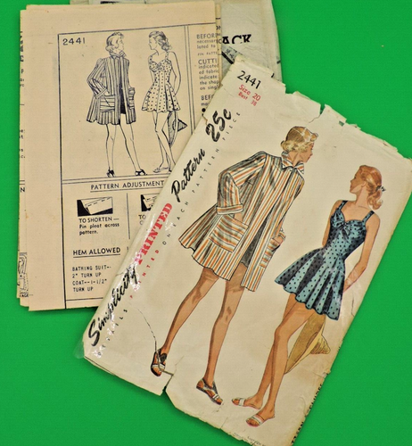 1940s Simplicity #2441 Miss Swimsuit & Coverup/Overblouse Sz: 14 B: 32" Complete - Picture 7 of 7