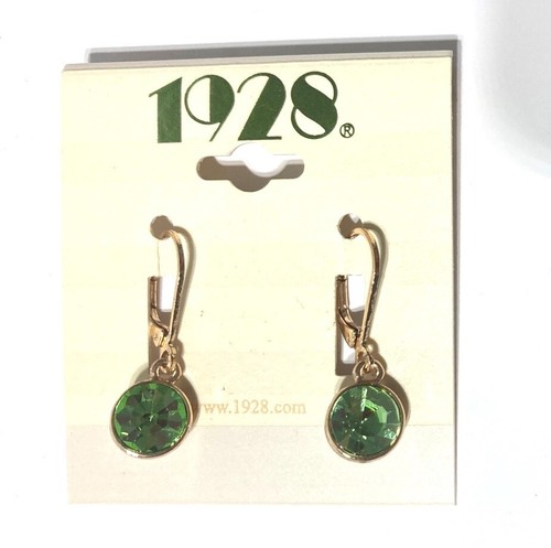 1928 JEWELRY BEST OF TIMES 14K GOLD DIPPED LIGHT GREEN FACETED DROP EARRINGS NWT - Picture 6 of 6