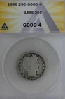 1896  .25  ANACS   G 4   Barber Quarter, Liberty Head Quarter, Barber 25c,