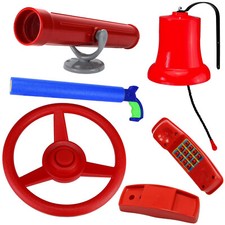 Feuerwehr Set für Spielturm Zubehör rot Lenkrad Fernrohr Glocke Telefon Spritze