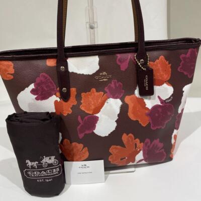 coach flower print tote bag burgundy