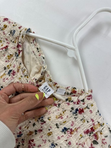 Gap Dress Girls 2XL (14-16) Cream Floral Metallic Shine Smocked Trim Skater - Picture 4 of 13