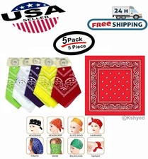 5 Pcs Bandana 100% Polyester Paisley Print Scarf Head Neck Face Mask (5 Pack)