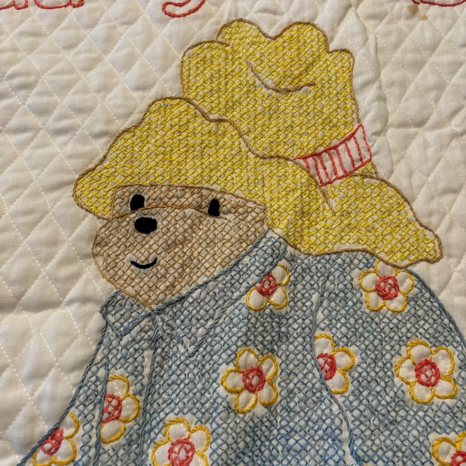 Manta bebé Paddington Bear de colección hecha a mano cosida en cruz acolchada 1992 Foto 3 de 4