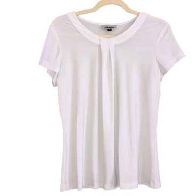 Womens Cintas White Short-Sleeve Pleated Blouse Size S