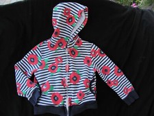 Gymboree Blue White Pink Floral Striped Hooded Jacket Size 5-6