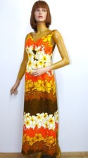 Vintage 1960/70s Hawaiian Floral Maxi Dress MALIHINI Size S Made in Hawaii