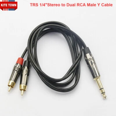 TRS 1/4" (6.35mm) Stereo Male to Dual RCA Male Stereo Breakout Splitter Y Cable