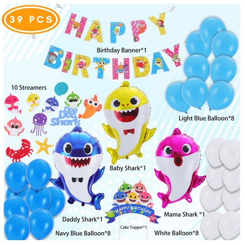 Baby Shark Party Supplies Baby Shark Birthday Decorations 39 Pieces Ebay