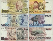 Brazil 3 PCS Set: 1000 to 10000 Cruzeiros 1993 - p231a, 232c, p233c UNC