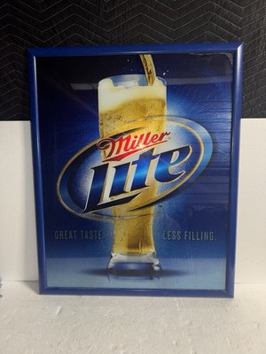 Miller Lite Reflective Wall Plaque Beer Sign Framed Bar Decor