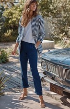 J. Jill linen Rolled-Cuff Straight-Leg Pants, blue ink, M, NWT.