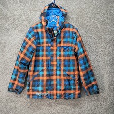Burton Dryride Kids Snowboard Jacket XL Blue Plaid Insulated Hooded Outerwear