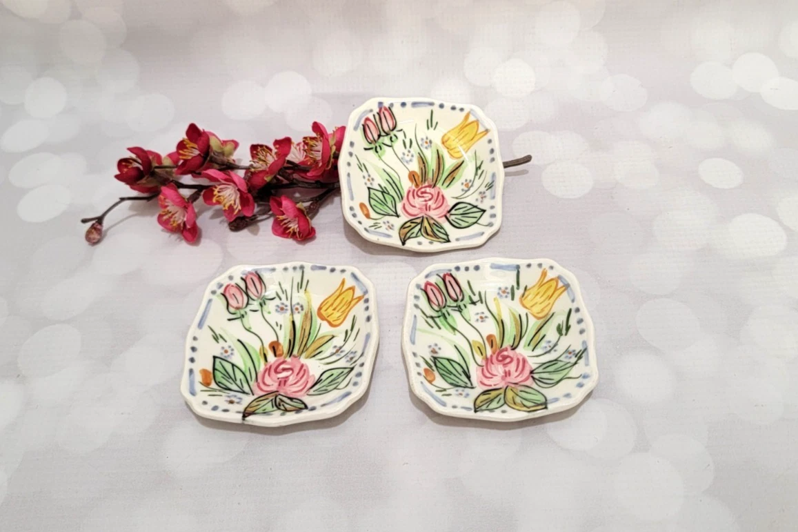 Pink & Yellow Flowers Vintage Blue Ridge Pottery Butter Pats Nova Rose