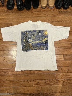 Vintage Starry Night Vincent Van Gogh T-Shirt Large 1992 Art Tee ripped neck
