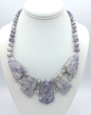Vintage JAY KING Necklace Lepidolite Statement Sterling with Box & Pouch NOS