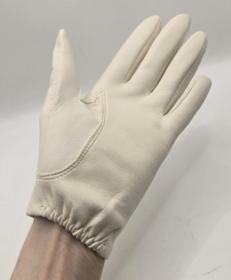 Guantes de conducción de cuero crema Fownes de colección recorte muñeca a presión para mujer XS/pequeños Foto 2 de 4