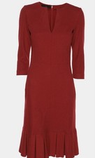 CH Carolina Herrera Red Wool Ruffle Midi Dress 3/4 Sleeve size 6