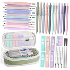Aesthetic School Supplies with Cute Pencil Case, 12 Color Pastel 39 PCS Green