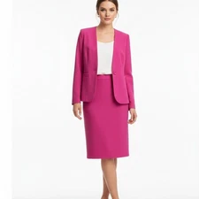 Liz Claiborne Pink Collarless Button Front Blazer Jacket Women's Size 10 Skirt