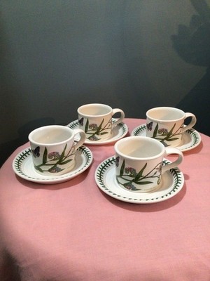 VTG 4 Botanical Portmeirion Teacups & Saucers with Forget-Me-Not Motif Primo