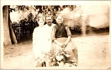 Family Portrait RPPC Postcard 1900s Leg O Mutton Sleeves Mustache Sepia