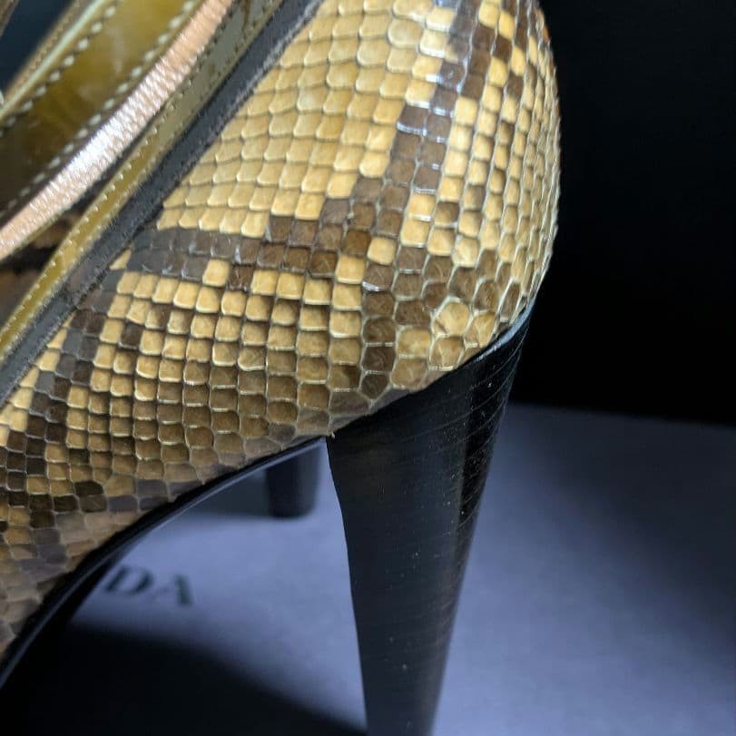 PRADA High Heels Pumps Yellow Brown Python Design… - image 9