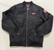 Levi's Boys Black Bomber Jacket L Red Lining Logo Patch Full Zip Pockets