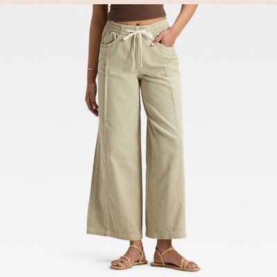 Universal Thread Womens XXL Khaki Tan Wide Leg High Rise Drawstring Pants Cotton