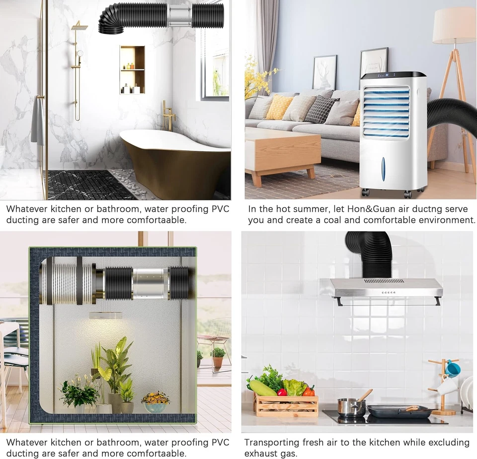 Manguera de ventilación para secadora, conducto flexible aislado de 4"" 16 pies con 2 4 x 16 pies, negra  Foto 4 de 4