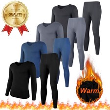 Mens V-neck Thermal Underwear Set Long Johns Autumn Winter Shirt  Pants Set US