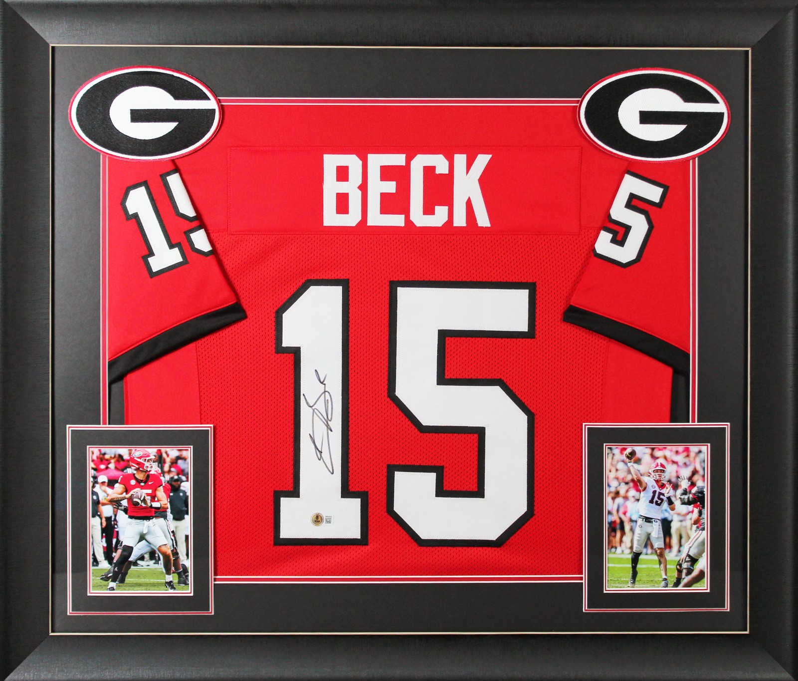 Carson Beck Autographed Signed Georgia Bulldogs Georgia Authentic Red Pro Style Framed Jersey BAS Witnessed 