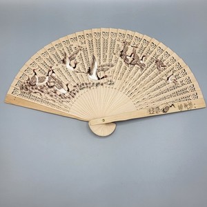 Vintage Asian Hand Painted Cranes Hand Folding Fan Fashion Decor Wooden