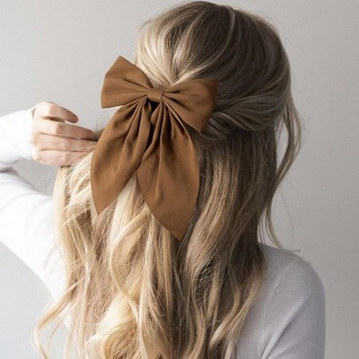 1 Pcs Khaki Color Hair Bows , Cute Silky Satin Womens Hair Bows