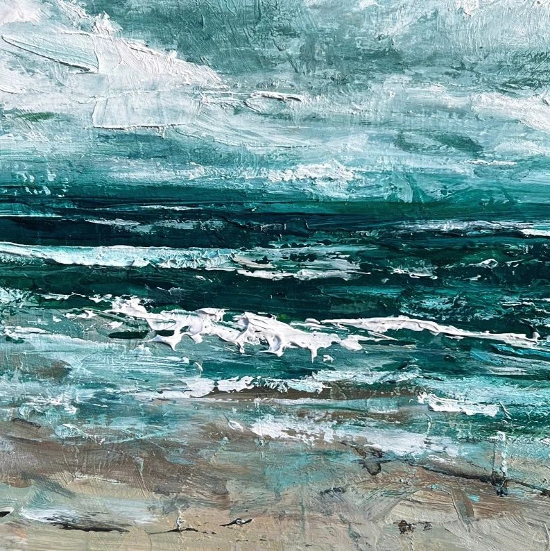 NEW ORIGINAL OIL PAINTING 30cm BEACH SEA SEASCAPE ART By Artist DRAWING - Image 2 of 4