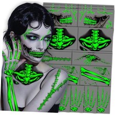 Glow in The Dark Skeleton Face Tattoos for Halloween Costume