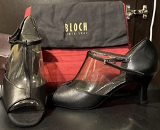 BLOCH Women’s Ileana Leather Latin Dance Shoes French Heel Buckle Black sz 8.5