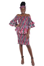 African Smocked Blouse  Skirt Set w/ Head Wrap  Ankara Dashiki Print Dress Att