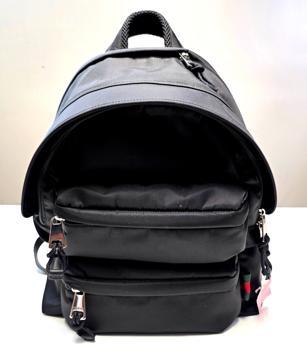 GUCCI Nylon Multi-Pocket Laptop Bag Dual Strap Backpack BLACK Logo