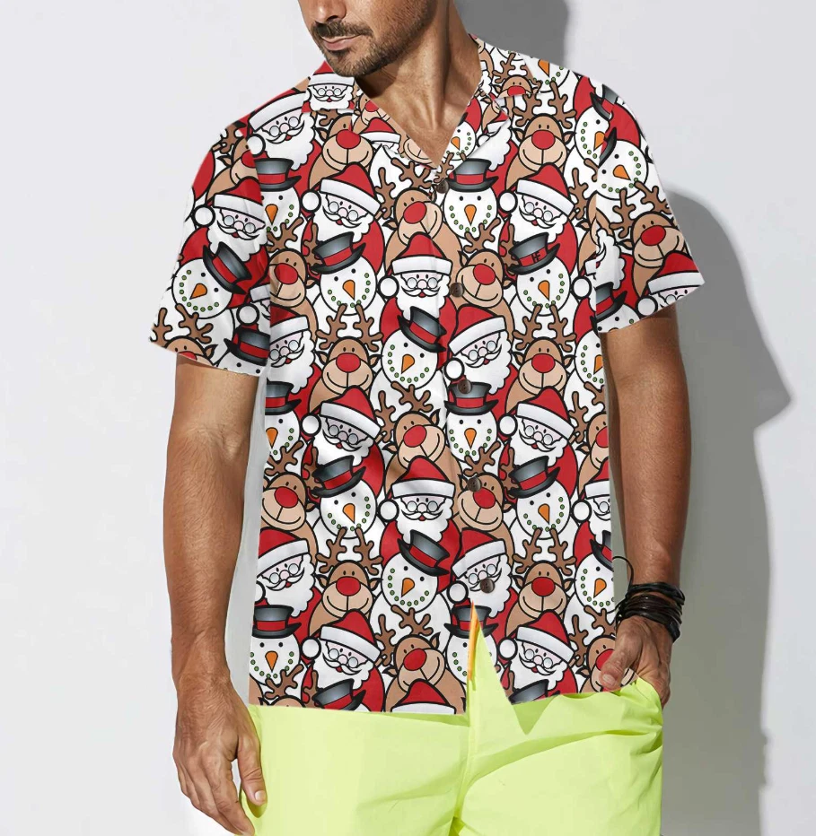 Santa Reindeer And Snowman Hawaiian Shirt