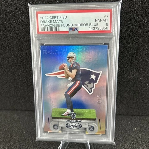 2024 Certified Drake Maye Franchise Foundations Mirror Blue /75 Psa 8🔥low Pop!