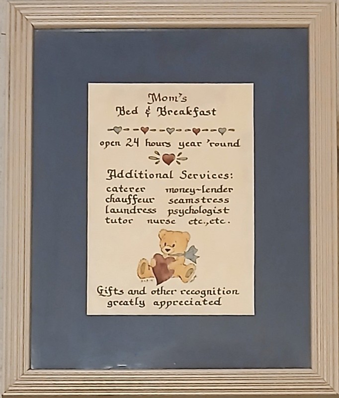 "MOM'S BED & BREAKFAST" Gift, Giving Her Gratitude.Wood Frame/Glass 9.25"x11.25"