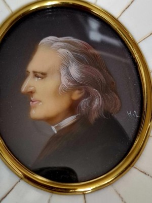 Zertifizierte & signierte handgemalte Miniatur Franz Liszt  Vintage Sammlerstück