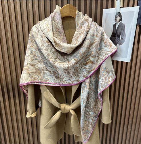 70% Cashmere 30% Silk Neckerchief Shawl 53'' woods Print Scarf Bandana Wrap new