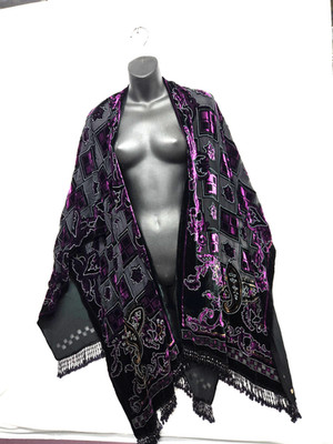 ETHOS PURPLE/BLACK BURNOUT VELVET AND SHEER BEADED SHAWL CELTIC FLAIR ONE SIZE