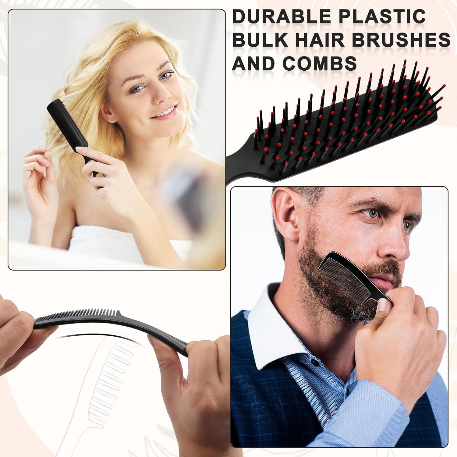 50 Pcs Bulk Hair Brushes Combs Set for Homeless Women, Individually Wrapped Deta