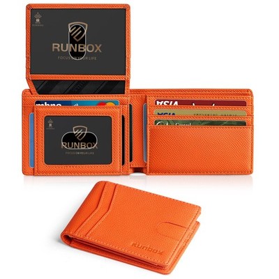 RUNBOX Wallet for Men and Women Slim Rfid 4.3x3.2x0.6 inches, palm-orange 