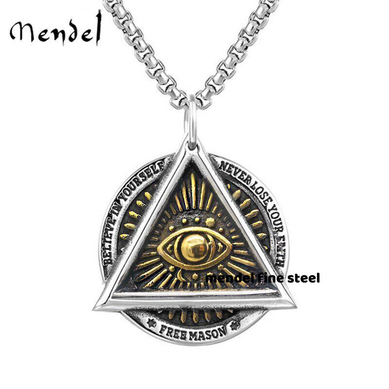 Freimaurerloge Schmuck MENDEL Freimaurer-Anhänger Halskette Für Männer – Edelstahl Silber, 25 Zoll Rolo-Kette Rolo Kette 25 Zoll