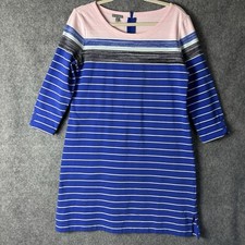 T by Talbots Dress Women's Medium Blue Pink Striped Shift T-Shirt Dress Knit